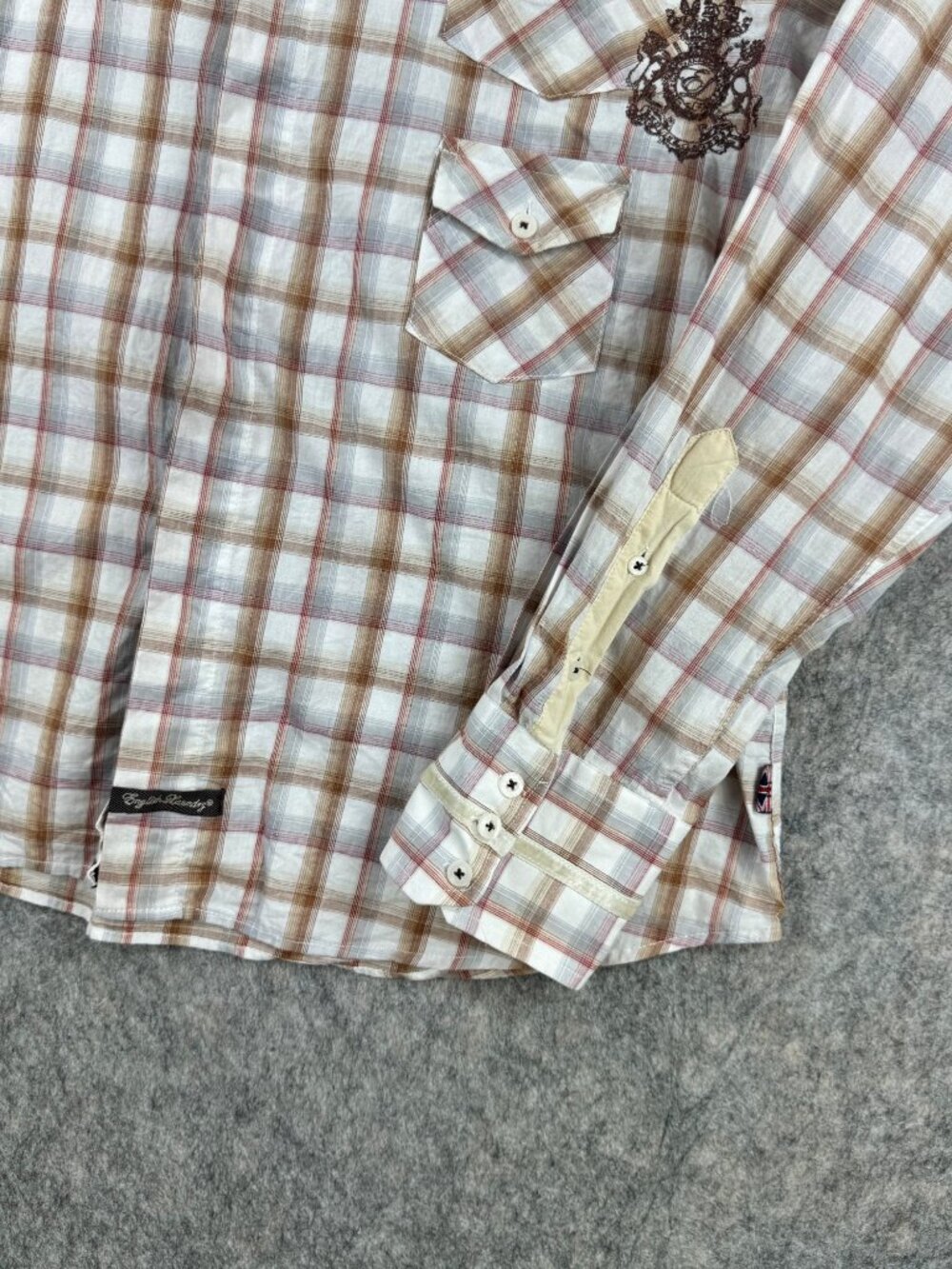 Vintage English Laundry Mens Plaid Shirt French Cuff Embroidered Sz XXL Cotton - Picture 3 of 16